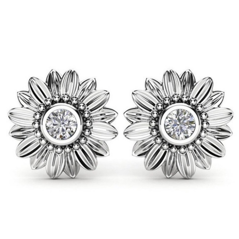 STERLING SILVER DIAMOND SUNFLOWER STUD EARRINGS